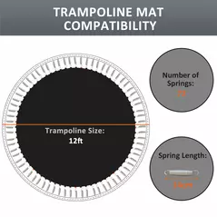 SPORTNOW Replacement Trampoline Mat with Spring Pull Tool, 72 V-Hooks, for 12ft Trampoline using 14cm Springs, Black - 4