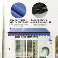 Outsunny 3 x 2.5m Electric Awning with LED Light and Remote Controller, Aluminium Frame DIY Retractable Awning, UV50+ Sun Shade Canopy for Garden Patio Deck Door Window, Blue - 6