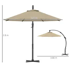 Outsunny 3(m) Garden Cantilever Parasol, Round Overhanging Umbrella with Crank Handle, Cross Base, Aluminium Frame and 360° Rotation, Banana Patio Umbrella for Outdoor Sun Shade, Khaki - 3