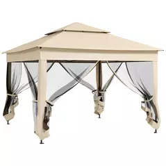 Outsunny 3 x 3(m) Pop Up Gazebo, Double-roof Garden Tent with Netting and Carry Bag, Party Event Shelter for Outdoor Patio, Cream White - 1