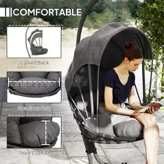 Outsunny Hanging Egg Chair Swing Hammock Chair with Stand, Cushion and Retractable Canopy, for Indoor and Outdoor, Grey - 5