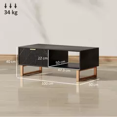 HOMCOM Elegant Marble Effect Storage Coffee Table - Black - 3