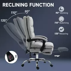 Vinsetto Office Chair with Footrest, Double Padding Ergonomic Desk Chair with 6-Point Vibration Massage and Back Heating, Microfibre Fabric with 135° Reclining Back, Grey - 6