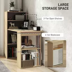 HOMCOM 120cm Computer Desk, Wooden PC Laptop Table with 6-Tier Storage Bookshelves, Home Office Working Study Desk, Writing Workstation, Natural Wood - 5