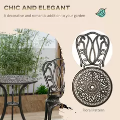 Outsunny 3 Piece Garden Bistro Set Aluminium Outdoor Furniture Set for 2 Patio Chairs and Table with Umbrella Hole Bronze Tone - 7