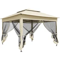 Outsunny 3 x 3(m) Pop Up Gazebo, Double-roof Garden Tent with Netting and Carry Bag, Party Event Shelter for Outdoor Patio, Cream White - 1