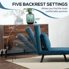 HOMCOM 4-in-1 Velvet-Feel Single Chair Bed, with Pillow - Navy Blue - 5