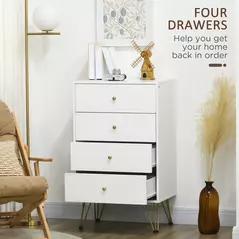 HOMCOM Tall Chest of Drawers, 4-Drawer Dresser for Bedroom, Modern Storage Cabinets with Hairpin Legs, White - 4