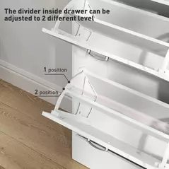 HOMCOM Marble Shoe Storage Cabinet with 3 Flip Drawers, Hallway Cabinet with Top Drawer and Adjustable Shelves, Shoe Cupboard for 18 Pairs, White - 5