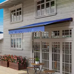 Outsunny 3 x 2.5m Electric Awning with LED Light and Remote Controller, Aluminium Frame DIY Retractable Awning, UV50+ Sun Shade Canopy for Garden Patio Deck Door Window, Blue - 9