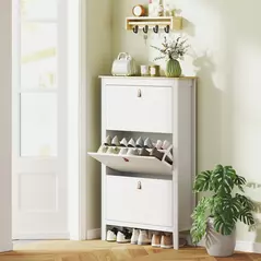 HOMCOM Modern Three-Drawer Shoe Cabinet - White - 2