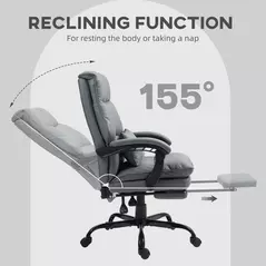 HOMCOM Faux Leather Reclining Office Chair, with Footrest - Grey - 4