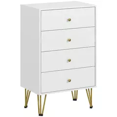 HOMCOM Tall Chest of Drawers, 4-Drawer Dresser for Bedroom, Modern Storage Cabinets with Hairpin Legs, White - 1