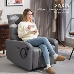 HOMCOM Electric Recliner Armchair with USB + Type C Charge Port, Phone Holder, PU Leather Reclining Chair with Adjustable Leg Rest, Recliner Chair for Home Living Room Theater, Grey - 6
