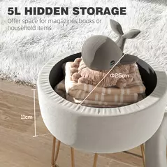 HOMCOM 5L Velvet-Feel Storage Ottoman - Cream White - 4