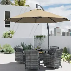 Outsunny 3(m) Garden Cantilever Parasol, Round Overhanging Umbrella with Crank Handle, Cross Base, Aluminium Frame and 360° Rotation, Banana Patio Umbrella for Outdoor Sun Shade, Khaki - 8