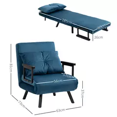 HOMCOM 4-in-1 Velvet-Feel Single Chair Bed, with Pillow - Navy Blue - 3