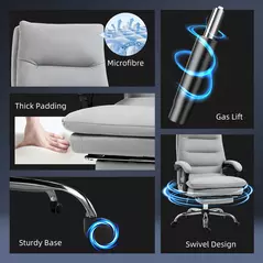 Vinsetto Office Chair with Footrest, Double Padding Ergonomic Desk Chair with 6-Point Vibration Massage and Back Heating, Microfibre Fabric with 135° Reclining Back, Grey - 7