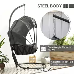 Outsunny Hanging Egg Chair Swing Hammock Chair with Stand, Cushion and Retractable Canopy, for Indoor and Outdoor, Grey - 6
