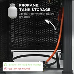 Outsunny Outdoor PE Rattan Gas Fire Pit Table, Patio Square Propane Heater with Marble Desktop, Rain Cover, Glass Windscreen, and Glass Stones, 50,000 BTU, Black - 5