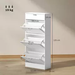 HOMCOM Marble Shoe Storage Cabinet with 3 Flip Drawers, Hallway Cabinet with Top Drawer and Adjustable Shelves, Shoe Cupboard for 18 Pairs, White - 3