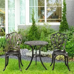 Outsunny 3 Piece Garden Bistro Set Aluminium Outdoor Furniture Set for 2 Patio Chairs and Table with Umbrella Hole Bronze Tone - 2