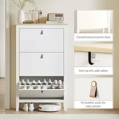 HOMCOM Modern Three-Drawer Shoe Cabinet - White - 7