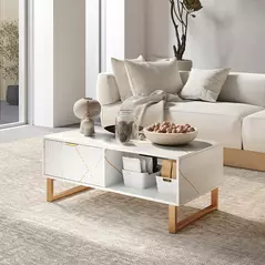 HOMCOM Elegant Marble Effect Storage Coffee Table - White - 2