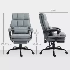 HOMCOM Faux Leather Reclining Office Chair, with Footrest - Grey - 3