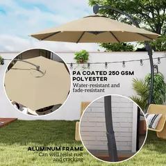 Outsunny 3(m) Garden Cantilever Parasol, Round Overhanging Umbrella with Crank Handle, Cross Base, Aluminium Frame and 360° Rotation, Banana Patio Umbrella for Outdoor Sun Shade, Khaki - 4