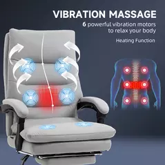 Vinsetto Office Chair with Footrest, Double Padding Ergonomic Desk Chair with 6-Point Vibration Massage and Back Heating, Microfibre Fabric with 135° Reclining Back, Grey - 4