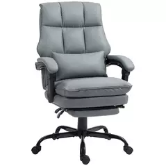 HOMCOM Faux Leather Reclining Office Chair, with Footrest - Grey - 1