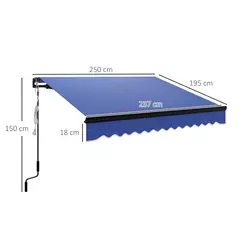 Outsunny 2.5 x 2m Electric Awning with LED Light and Remote Controller, Aluminium Frame DIY Retractable Awning, UV50+ Sun Shade Canopy for Garden Patio Deck Door Window, Blue - 3