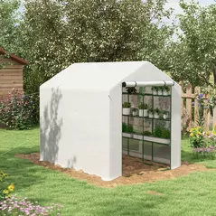 Outsunny 8 x 6ft Walk-In Greenhouse, with Shelves - White - 2