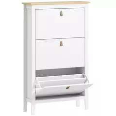 HOMCOM Modern Three-Drawer Shoe Cabinet - White - 1