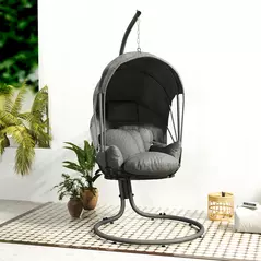 Outsunny Hanging Egg Chair Swing Hammock Chair with Stand, Cushion and Retractable Canopy, for Indoor and Outdoor, Grey - 9