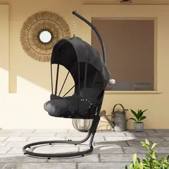 Outsunny Hanging Egg Chair Swing Hammock Chair with Stand, Cushion and Retractable Canopy, for Indoor and Outdoor, Grey - 7