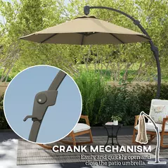 Outsunny 3(m) Garden Cantilever Parasol, Round Overhanging Umbrella with Crank Handle, Cross Base, Aluminium Frame and 360° Rotation, Banana Patio Umbrella for Outdoor Sun Shade, Khaki - 6