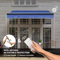 Outsunny 2.5 x 2m Electric Awning with LED Light and Remote Controller, Aluminium Frame DIY Retractable Awning, UV50+ Sun Shade Canopy for Garden Patio Deck Door Window, Blue - 4
