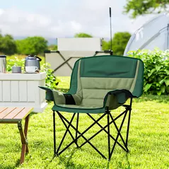 Outsunny Portable Padded Camping Chair, with Bag - Olive Green - 2