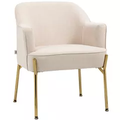 HOMCOM Fabric Accent Chair, Modern Armchair with Metal Legs for Living Room, Bedroom, Home Office, Cream - 1