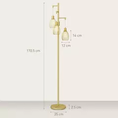 HOMCOM 3-Light Floor Lamp, 170cm Industrial Dimmable Standing Lamp with Steel Wire Cage Lampshades for Living Room, Bedroom, Dining Room, Study, Bulb Not Included, Gold Tone - 3