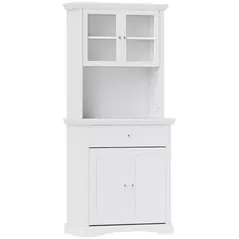 HOMCOM 4-Door Kitchen Cupboard with Drawer, Freestanding Kitchen Cabinet with Glass Doors, Adjustable Shelves and Open Counter, White - 1