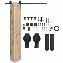 HOMCOM 5ft Bi-Folding Sliding Barn Door Hardware Kit - Black - 1