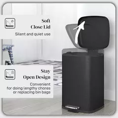 HOMCOM 20L Modern Boxy Metal Home Kitchen Bin - Black - 5