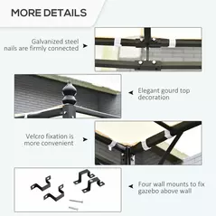 Outsunny 4 x 3 Meters Canopy Metal Wall Gazebo Awning Garden Marquee Shelter Door Porch - Cream - 6