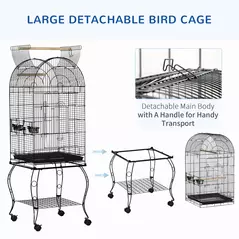 PawHut 1.53(m) Bird Cage, Pet Viary, Feeding Stand, with Wheels, Perch - 4