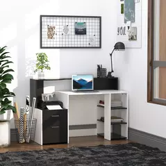 HOMCOM Computer Desk with Drawers and Storage Shelves, Office Desk Writing Table with Printer Stand, Large Workstation for Study Play Work Home Office, 137 x 55 x 92cm, Black and White - 2