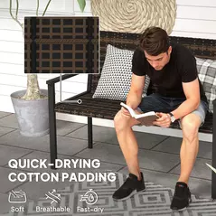 Outsunny 2 Seater Rattan Garden Bench, Outdoor Bench with Quick-Drying Cotton Padding, Wicker Garden Loveseat with Armrests, Steel Frame for Patio, Park, Mixed Brown - 6