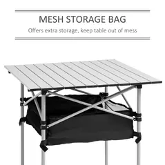 Outsunny Portable Camping Table w/ Mesh Bag & Steel Frame Hiking Furniture Desk, Silver Black - 4